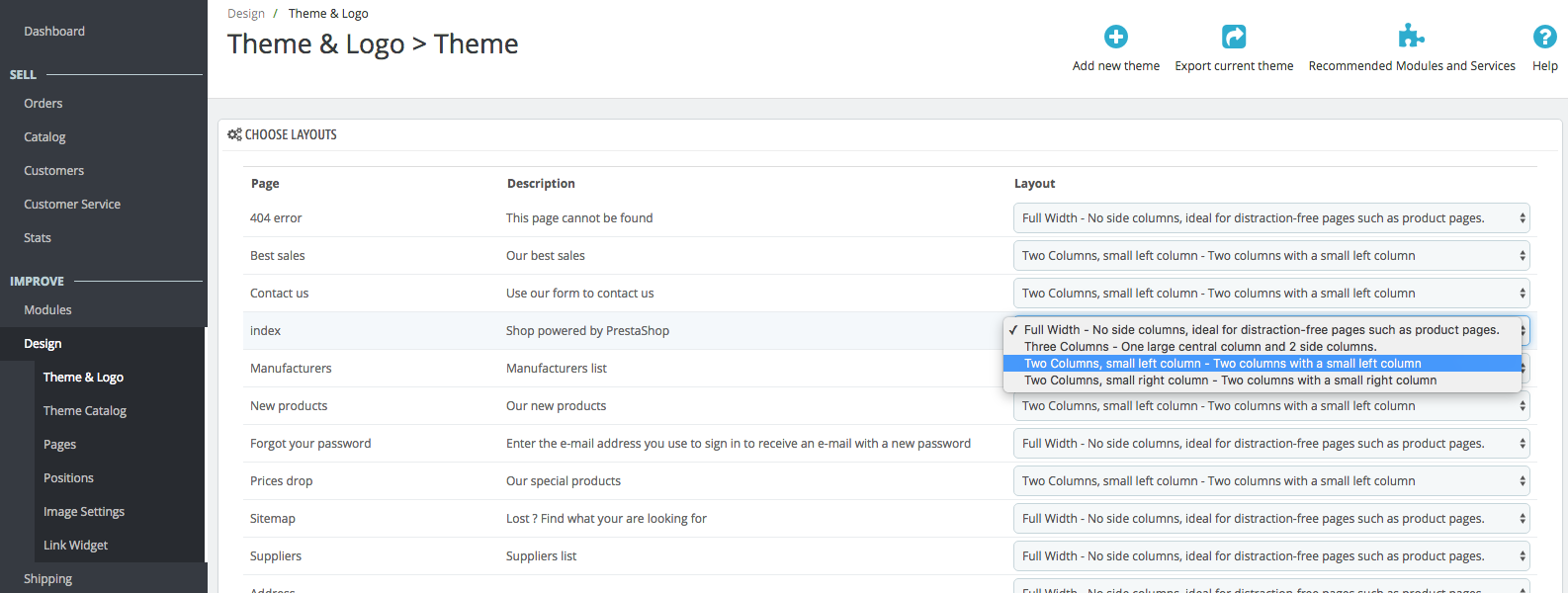 Configure layout