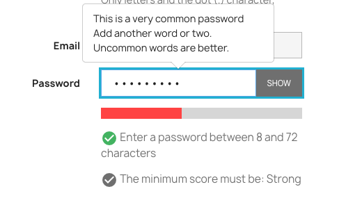 Password policy in front office for Customers