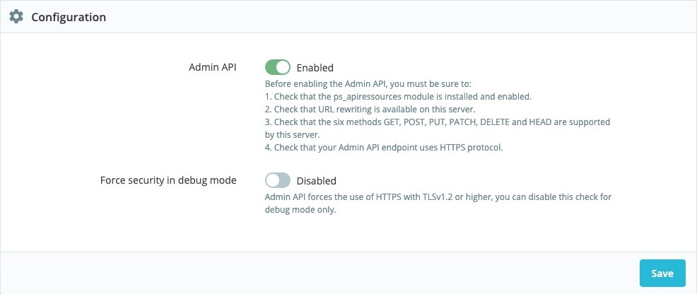 PrestaShop 9 API Configuration