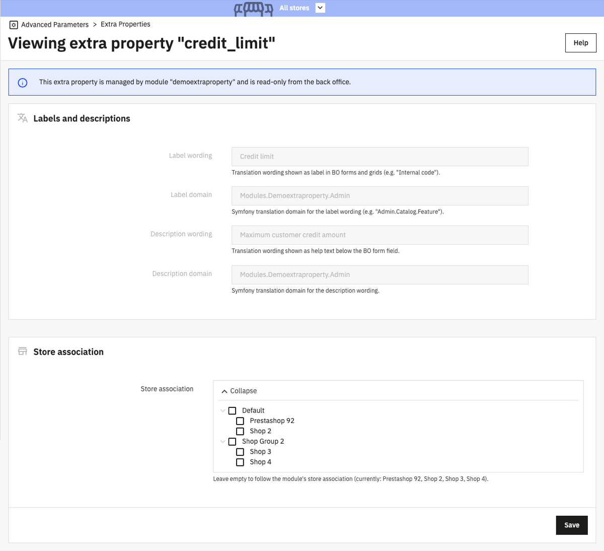 View page of a module-owned property in a multistore shop